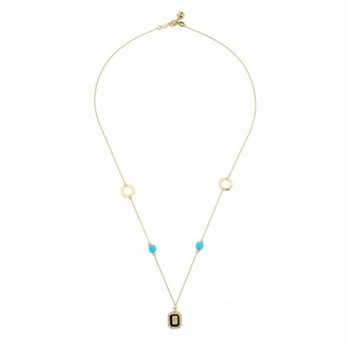 Baget Taşlı Çember Detaylı Toplu Zincir 14K Altın Kolye