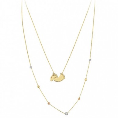 Çİft Zincir Anne Bebek Ayak İzi 14K Altın Kolye