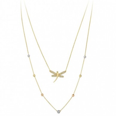 Çift Zincir Yusufçuk 14K Altın Kolye