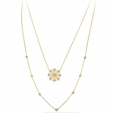 Çift Zincir Kar Tanesi 14K Altın Kolye