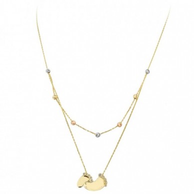 Çİft Zincir Anne Bebek Ayak İzi 14K Altın Kolye