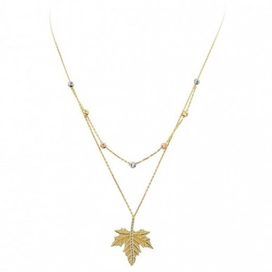 Çift Zincir Çınar Yaprağı 14K Altın Kolye