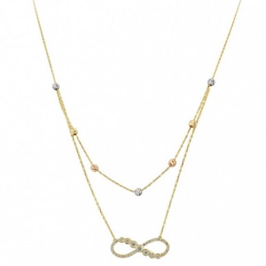 Çift Zincir Sonsuzluk 14K Altın Kolye