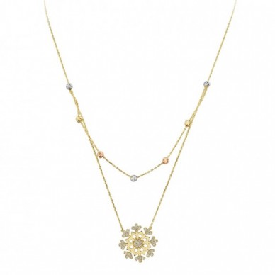 Çift Zincir Kar Tanesi 14K Altın Kolye