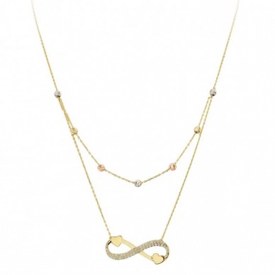 Çift Zincir Sonsuzluk 14K Altın Kolye