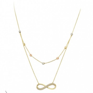 Çift Zincir Sonsuzluk 14K Altın Kolye