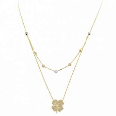 Çift Zincir Yonca 14K Altın Kolye