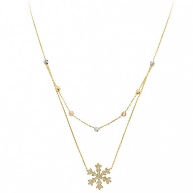 Çift Zincir Kar Tanesi 14K Altın Kolye