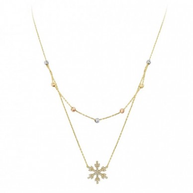 Çift Zincir Kar Tanesi 14K Altın Kolye