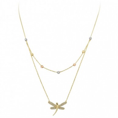 Çift Zincir Yusufçuk 14K Altın Kolye