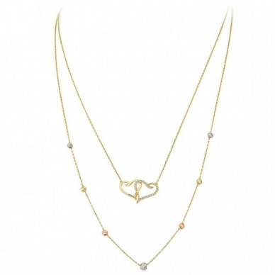 Çift Zincir Kalp Kalbe Karşı 14K Altın Kolye