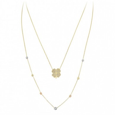 Çift Zincir Yonca 14K Altın Kolye