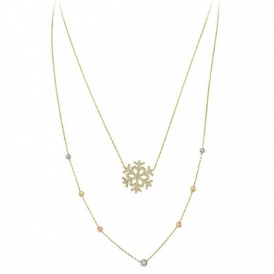 Çift Zincir Kar Tanesi 14K Altın Kolye