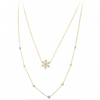 Çift Zincir Kar Tanesi 14K Altın Kolye