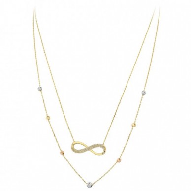 Çift Zincir Sonsuzluk 14K Altın Kolye