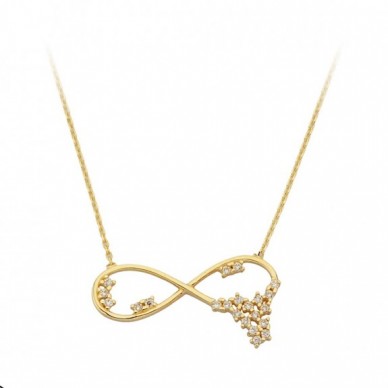 Damlayan Taşlı Sonsuzluk 14K Altın Kolye