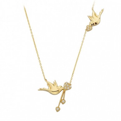 Yuva Yapan Kuşlar 14K Altın Kolye