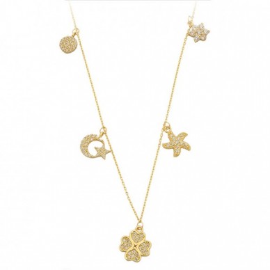 Model 4 Karma Sıralı Figürler 14K Altın Şans Kolye