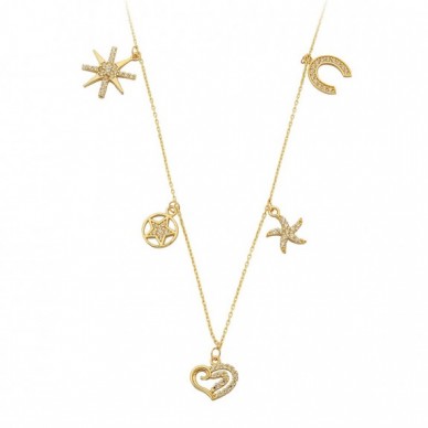 Model 3 Karma Sıralı Figürler 14K Altın Şans Kolye