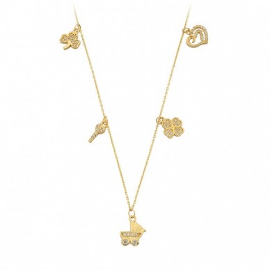 Model 1 Karma Sıralı Figürler 14K Altın Şans Kolye