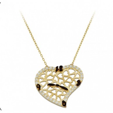 Kalpli Boyalı Saat Tasarım 14K Altın Kolye