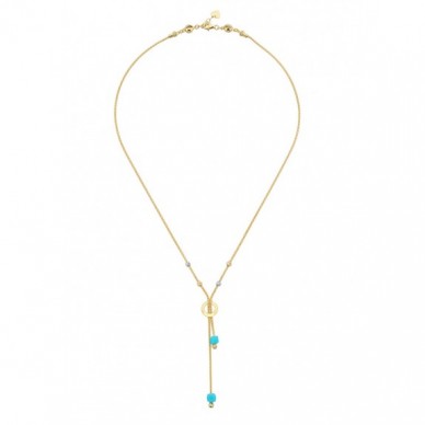 Firuze Taşlı Renkli Dorika Toplu 14K Altın Kolye