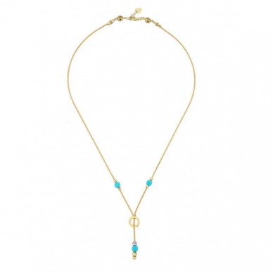 Firuze Taşlı popcorn Zincirli Tasarım Dorika 14K Altın Kolye