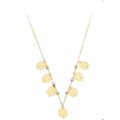 Yonca Pullu Renkli Dorika Toplu 14K Altın Kolye