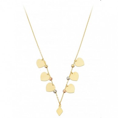 Renkli Dorika Toplu Kalp Pullu 14K Altın Kolye