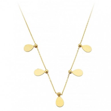 Sıralı Damla Pullu 14K Altın Kolye