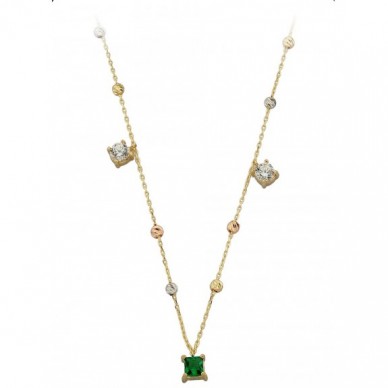 Yuvarlak Kare Mix Taşlı Dorika Toplu 14K Altın Kolye