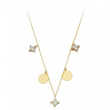 Pullu Kare Taşlı Zincir 14K Altın Kolye