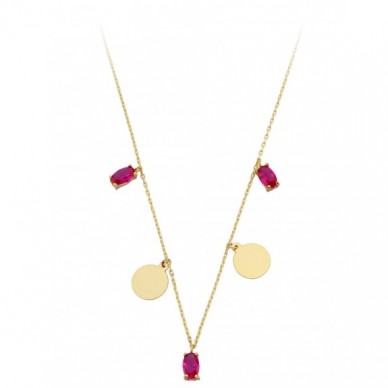 Pullu Oval Taşlı Zincir 14K Altın Kolye