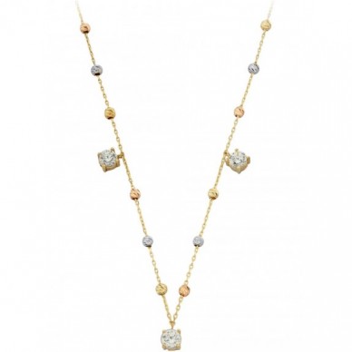 Üçlü Yuvarlak Taşlı Dorika Toplu 14K Altın Kolye