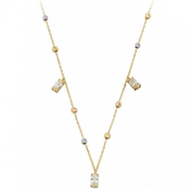 Üçlü Oval Taşlı Dorika Toplu 14K Altın Kolye