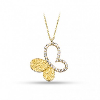 Dokulu Asimetrik Tasarım Kelebek 14K Altın Kolye