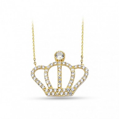Taşlı Kraliçe Tacı 14K Altın Kolye