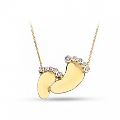 Anne Çocuk Ayak İzi 14K Altın Kolye