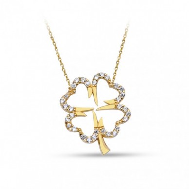 Dikenli Tasarım Yonca 14K Altın Kolye