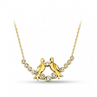 Seven Kuşlar Taşlı 14K Altın Kolye