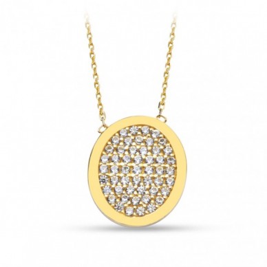 Parlak Çerçeveli Oval 14K Altın Geometrik Kolye