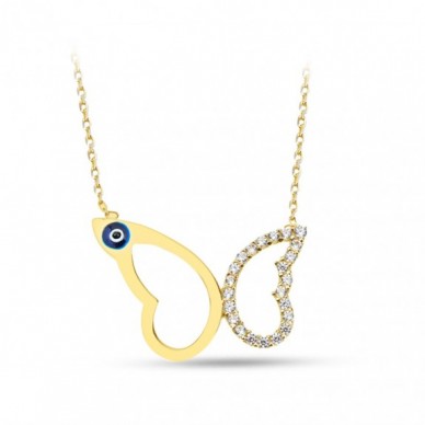 Nazar Boncuklu Kelebek Tarz 14K Altın Kolye