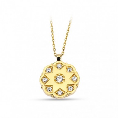 Çiçek Yıldız İç İçe 14K Altın Kolye