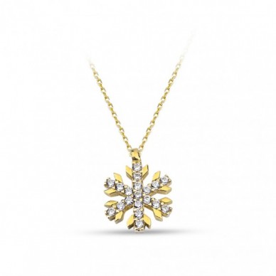 Mini Tasarım Kar Tanesi 14K Altın Kolye