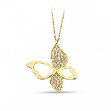 Asimetrik Ajurlu Kelebek 14K Altın Kolye