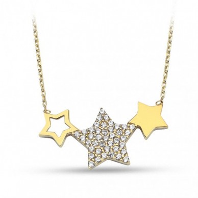 Üçlü Yıldızlar 14K Altın Kolye