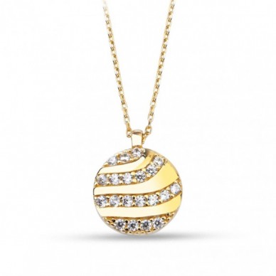 Çizgili Daire 14K Altın Geometrik Kolye