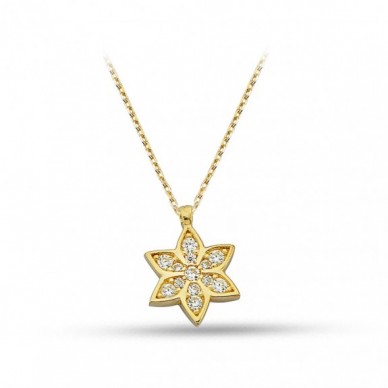 Simetrik Taşlı Çiçek 14K Altın Kolye