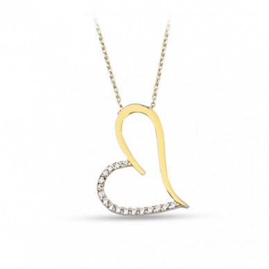 Asimetrik Kalp 14K Altın Kolye