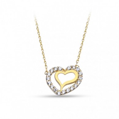 Asimetrik İç İçe Kalp 14K Altın Kolye